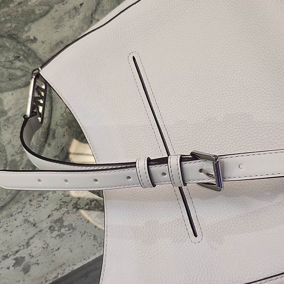 Michael KORS Kensington Large Pebbled Leather Hobo Shoulder Bag WHITE - Picture 9 of 14